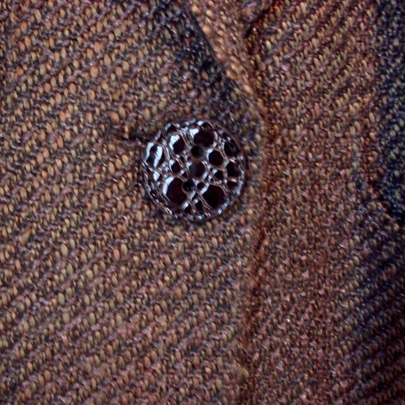 Tribal Wool Blend Brown Tweed Blazer Jacket One Button Pockets Office Size 10 - Picture 5 of 16